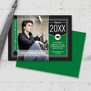 Invitación de graduación de foto de graduado verde