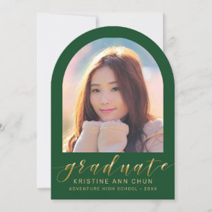 Invitación de Graduación de Foto de Green Gold Arc