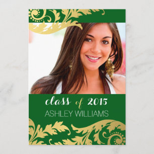 Invitación de Graduación de Foto de Green Gold Swi
