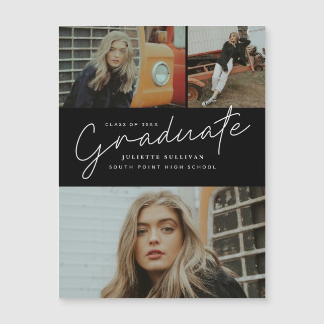 Invitación de Graduación de Foto de guión moderno  (Anverso)