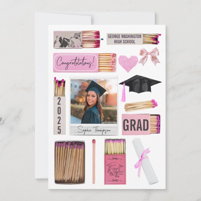 Invitación de Graduación de Foto de la Matchbox de (Anverso)