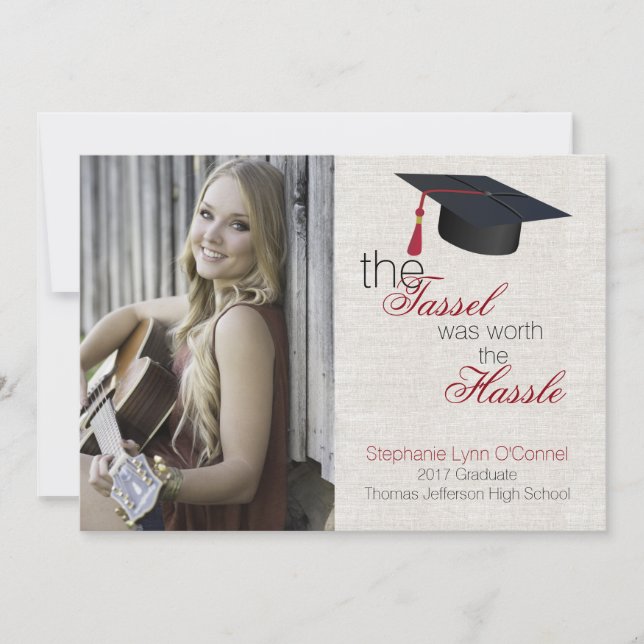 Invitación de Graduación de Foto de Linen Look (Anverso)