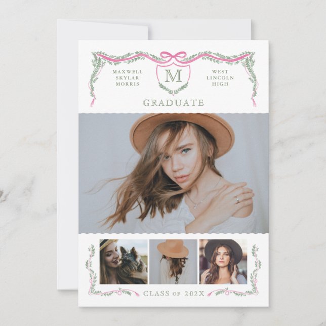 Invitación de Graduación de Foto de Monograma de E (Anverso)