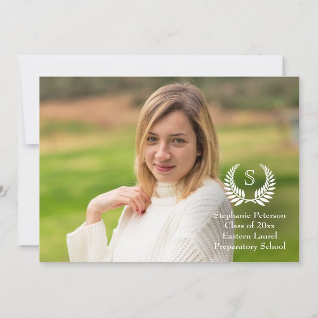 Invitación de Graduación de Foto de Monograma Laur (Anverso)
