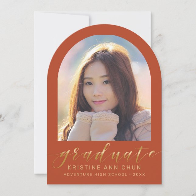 Invitación de graduación de foto de naranja Gold A (Anverso)