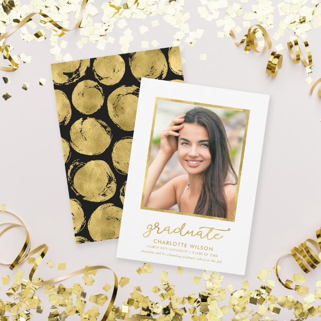 Invitación de Graduación de Foto de Oro Negro Blan (Subido por el creador)