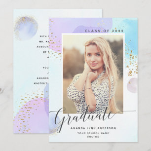 Invitación de Graduación de Foto de Pastel Waterco