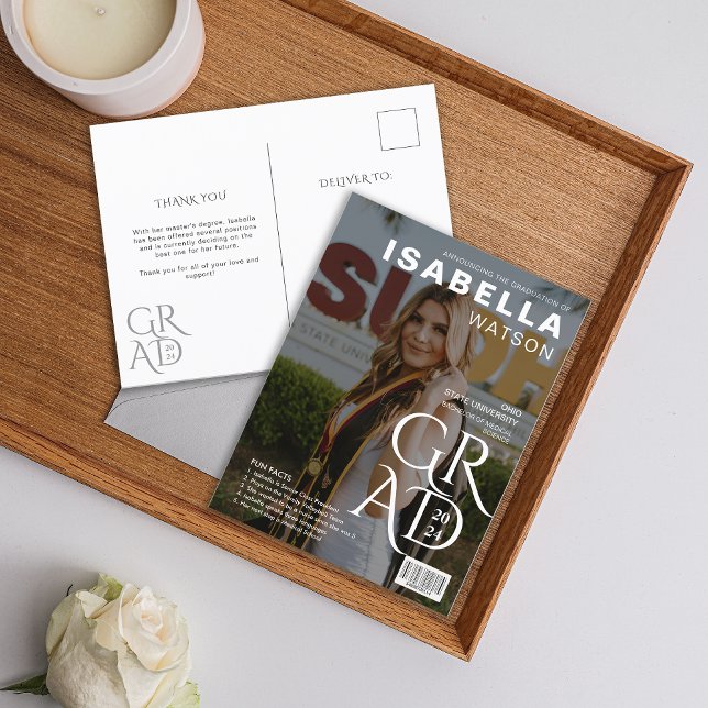 Invitación de Graduación de Foto de Portada de Rev (Magazine Cover Photo Graduation Announcement Postcard)