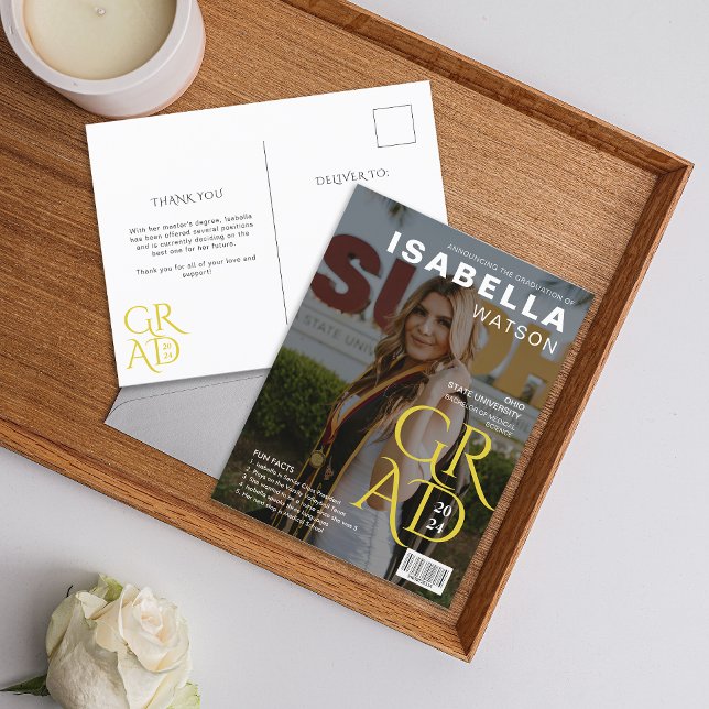 Invitación de Graduación de Foto de Portada de Rev (Magazine Cover Photo Graduation Announcement Postcard)