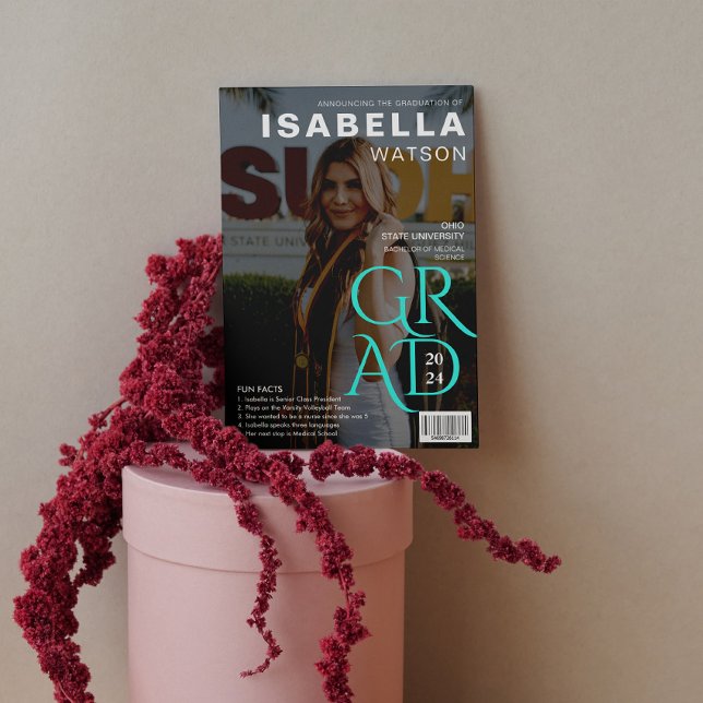 Invitación de Graduación de Foto de Portada de Rev (Magazine Cover Photo Graduation Announcement)