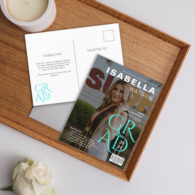 Invitación de Graduación de Foto de Portada de Rev (Magazine Cover Photo Graduation Announcement Postcard)