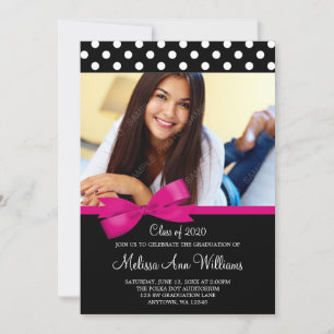 Invitación de graduación de foto de puntos rosados