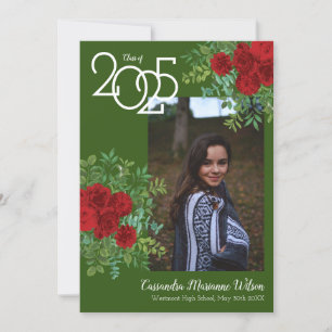 Invitación de Graduación de Foto de Red Rose Green