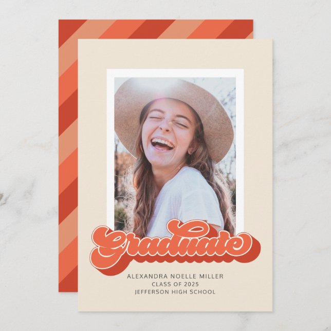 Invitación de Graduación de Foto de Retro Vibes (C (Anverso / Reverso)