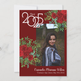 Invitación de Graduación de Foto de Rosa Roja