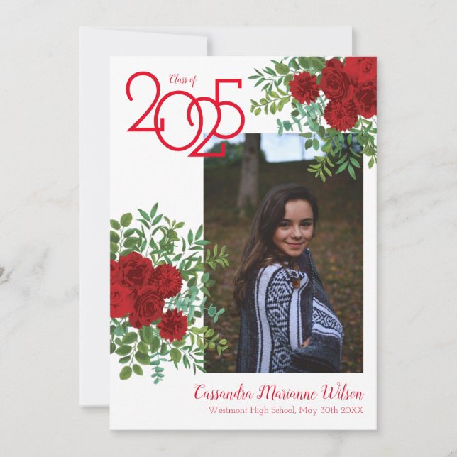 Invitación de Graduación de Foto de Rosa Roja (Anverso)
