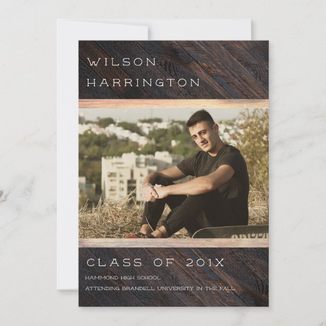 Invitación de graduación de foto de Rustic Wood (Anverso)