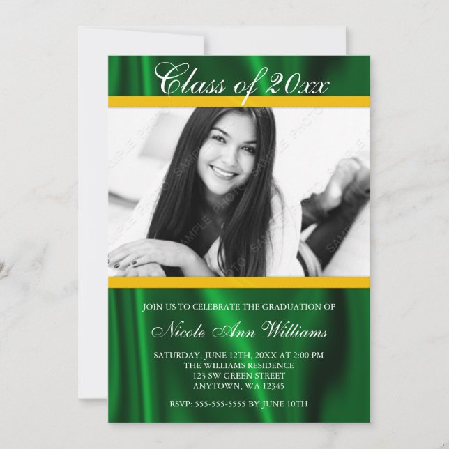 Invitación de Graduación de Foto de Satin Green Go (Anverso)