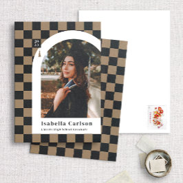 Invitación de graduación de foto de Tan Checkered