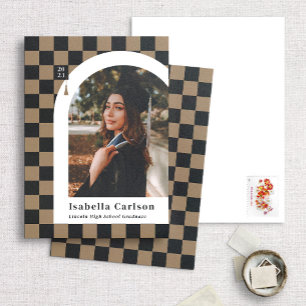 Invitación de graduación de foto de Tan Checkered