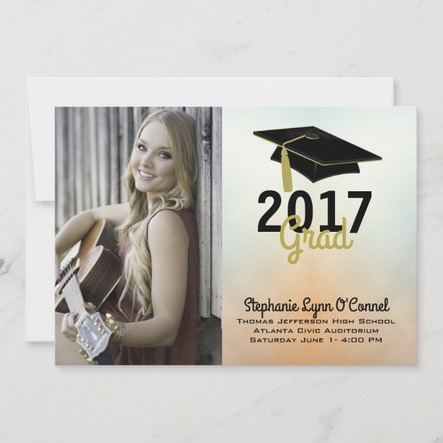 Invitación de Graduación de Foto de Título de Grad (Anverso)