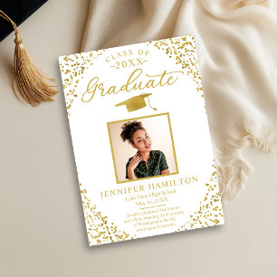 Invitación de Graduación de Foto de White Gold Con