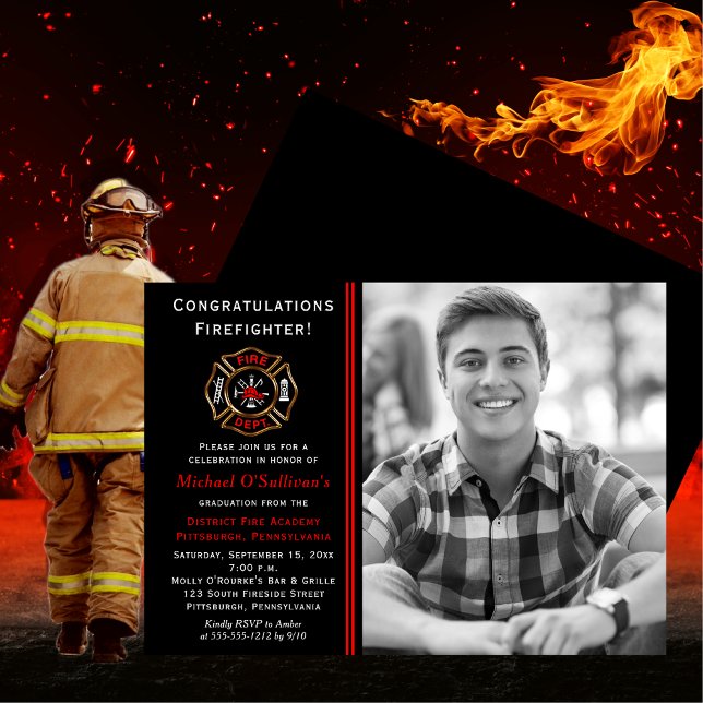 Invitación de graduación de foto del bombero | FIE (Firefighter Photo Graduation Announcement and Party Invitation - Print and/or Download Available)