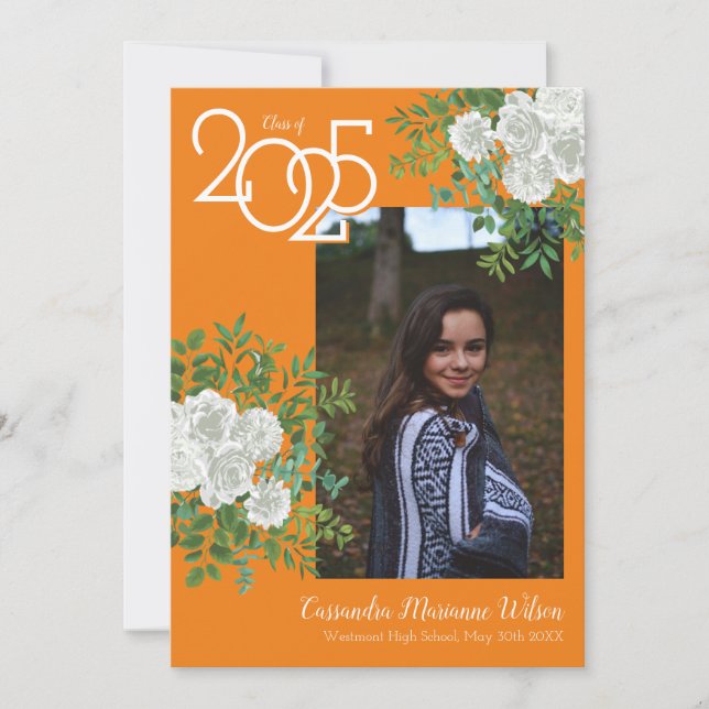 Invitación de Graduación de Foto del Naranja Rosa  (Anverso)