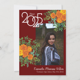 Invitación de graduación de foto del Rosa naranja 