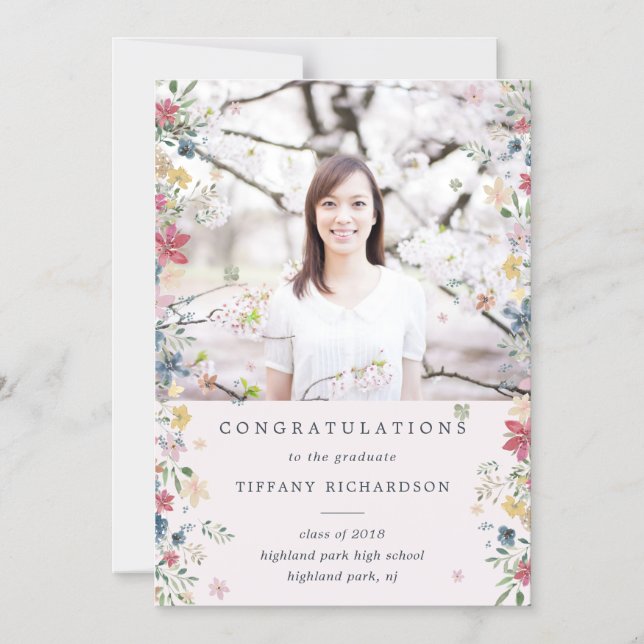 Invitación de Graduación de Foto Floral (Anverso)