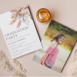 Invitación de Graduación de Foto Floral de Moda Bo