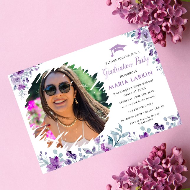 Invitación de Graduación de Foto Floral Lilac (Subido por el creador)