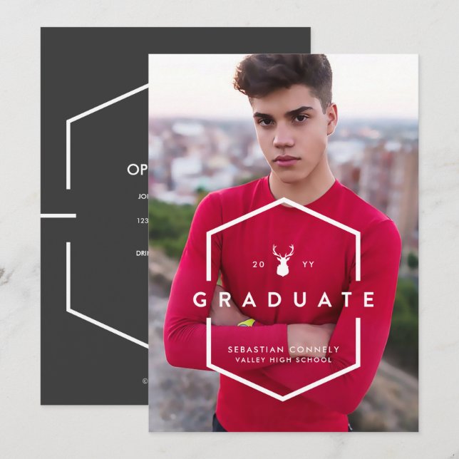Invitación de Graduación de Foto Geométrica Grad L (Anverso / Reverso)
