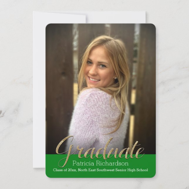 Invitación de Graduación de Foto Glitz Green Overl (Anverso)