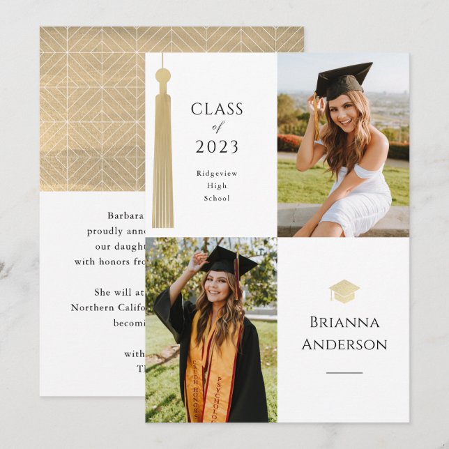 Invitación de Graduación de Foto Gold Tassel y Cap (Anverso / Reverso)