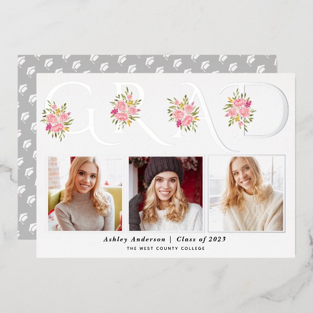 invitación de graduación de foto GRAD de Relieve m (Anverso/Reverso)