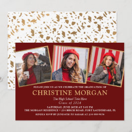 Invitación de Graduación de Foto Graduada de Oro N