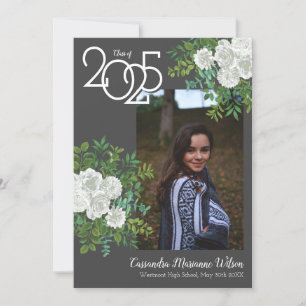 Invitación de Graduación de Foto Gris Rosa Blanca