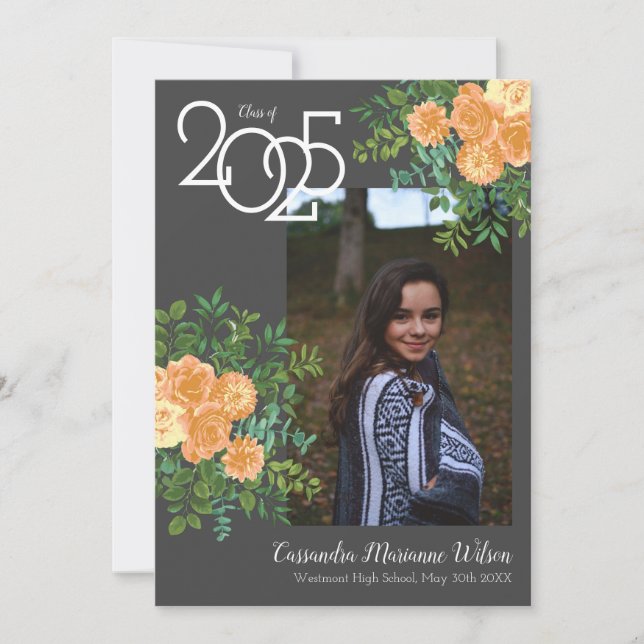 Invitación de Graduación de Foto Gris Rosa Peach (Anverso)