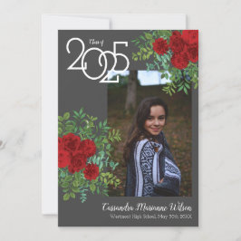 Invitación de Graduación de Foto Gris Rosa Rojo