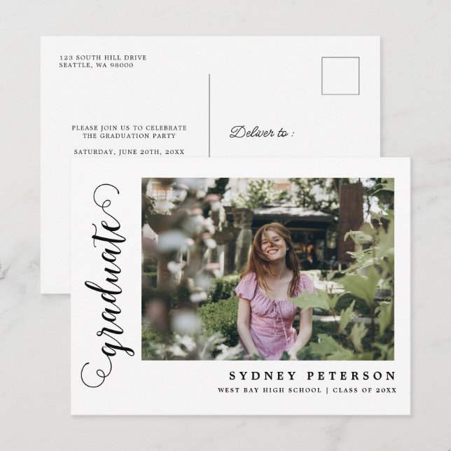 Invitación de graduación de foto moderna con letra (Anverso / Reverso)