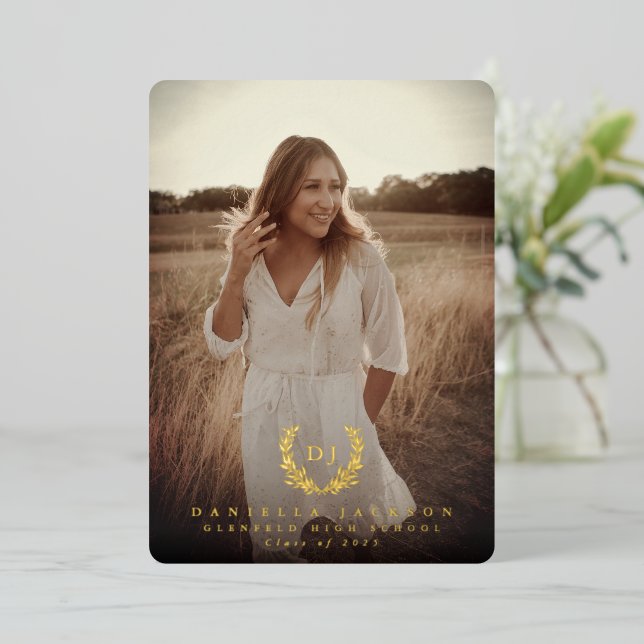 Invitación de Graduación de Foto Monograma 2 de Re (Anverso de pie)