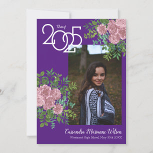 Invitación de Graduación de Foto Pink Rose Purple