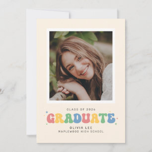 Invitación de Graduación de Foto Retro de Pastels 