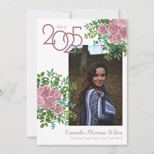 Invitación de graduación de foto rosa (Anverso)