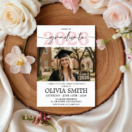 Invitación de graduación de foto rosa sonrojado 20
