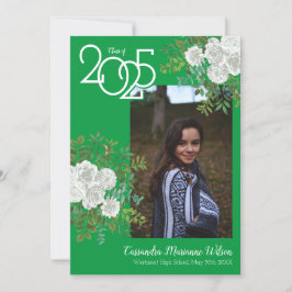 Invitación de Graduación de Foto Verde Rosa Blanca