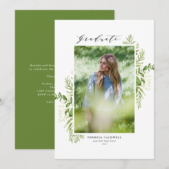 Invitación de graduación de foto vertical con foll (Anverso / Reverso)