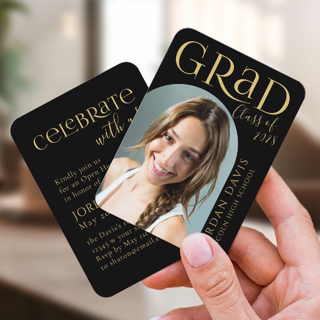 Invitación de graduación de fotografía de arco mod (Black Modern Arch Photo Graduation Announcement)
