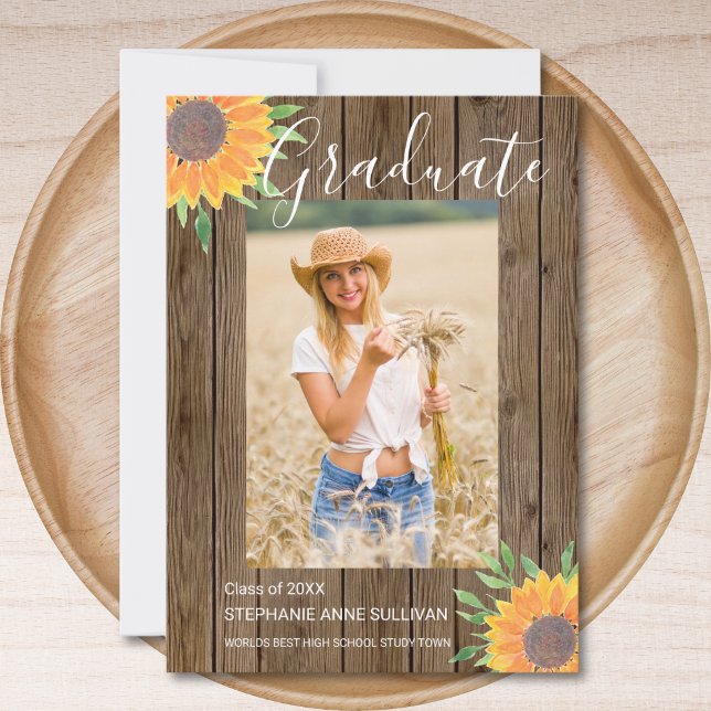 Invitación de graduación de fotografía de madera d (Subido por el creador)